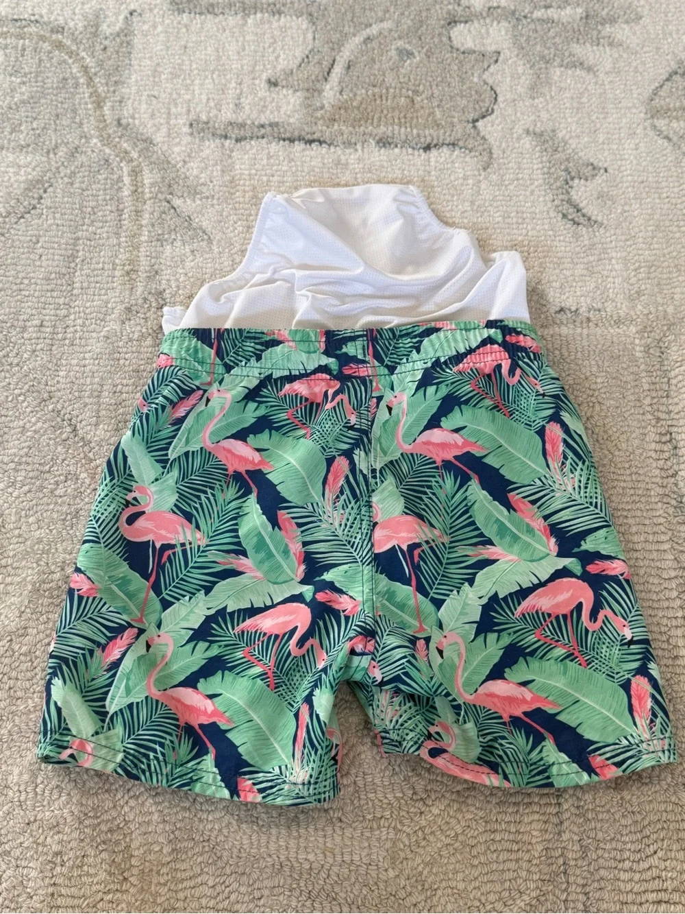 Rugged Butts Kids Flamingo Print Swim Bermudas in Pink & Green